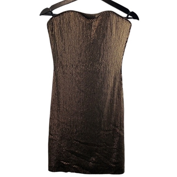 BEBE RUSTIC CHROME GOLD STRAPLESS DRESS SIZE MED - Picture 1 of 12